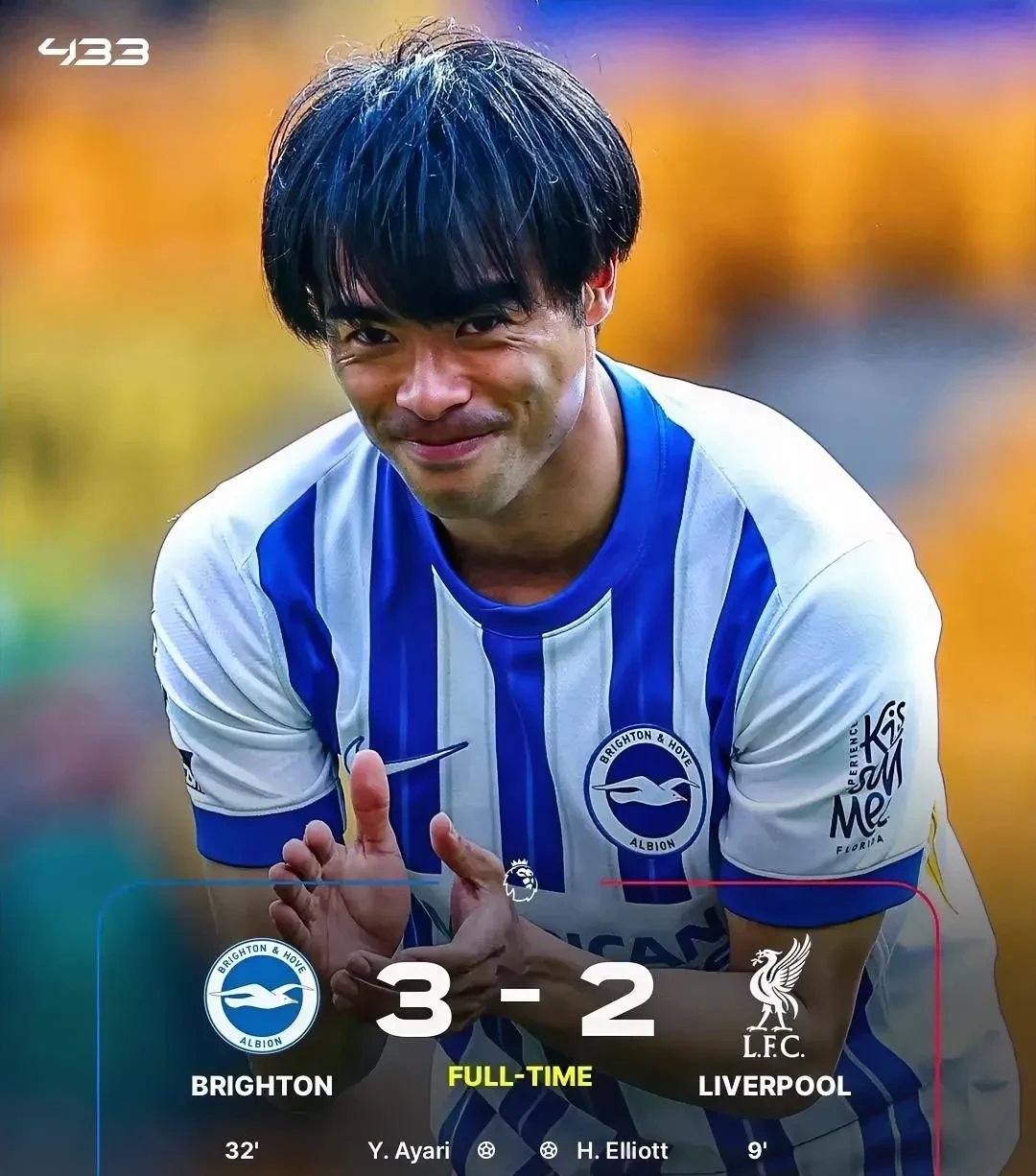 布莱顿客场告负利物浦，未能延续连胜纪录